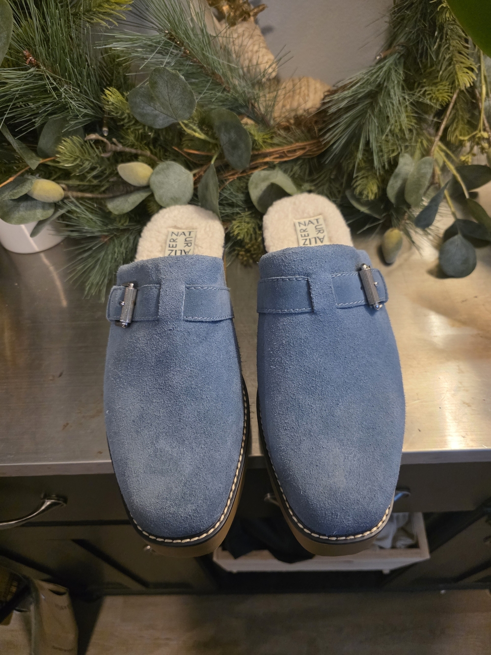 NATURALIZER Blue Suede Mule Clog - Slip-On Comfort